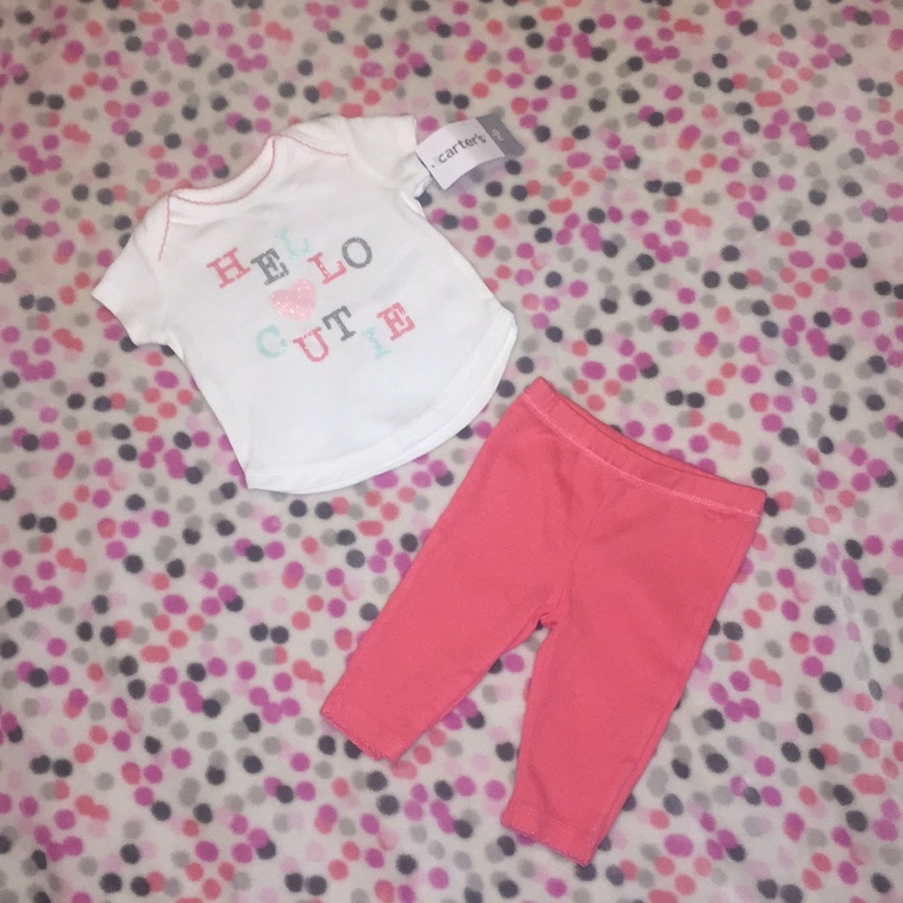 (NWT)White & coral Newborn 2 piece Carter’s outfit